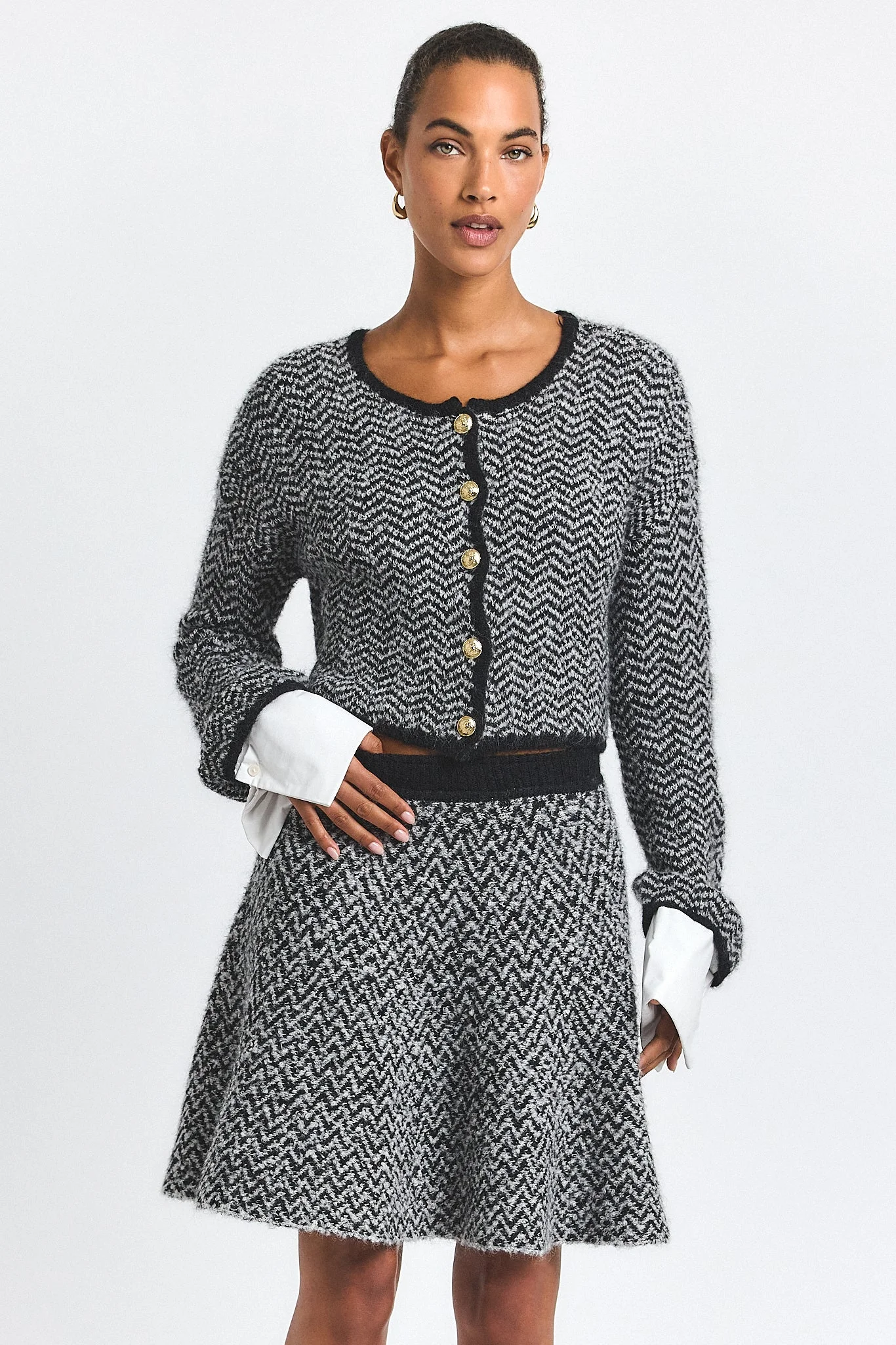 IMOGEN HERRINGBONE KNIT MINI SKIRT - 1