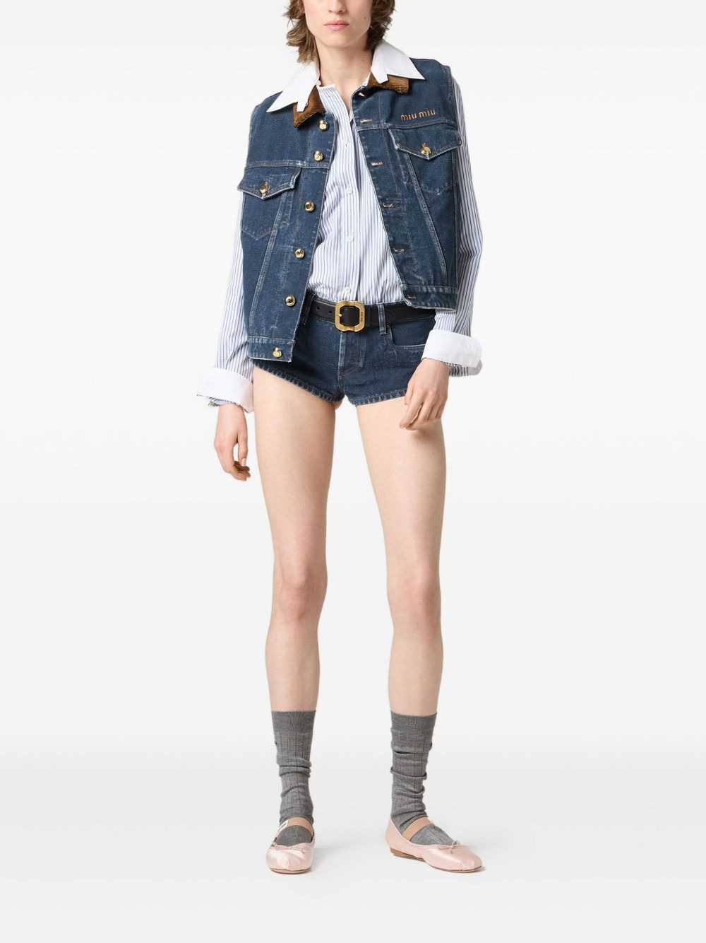 corduroy-collar denim vest - 2