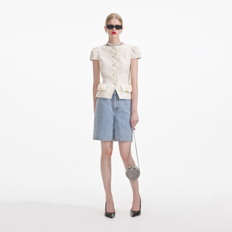 Cream Boucle Bow Detail Top 1