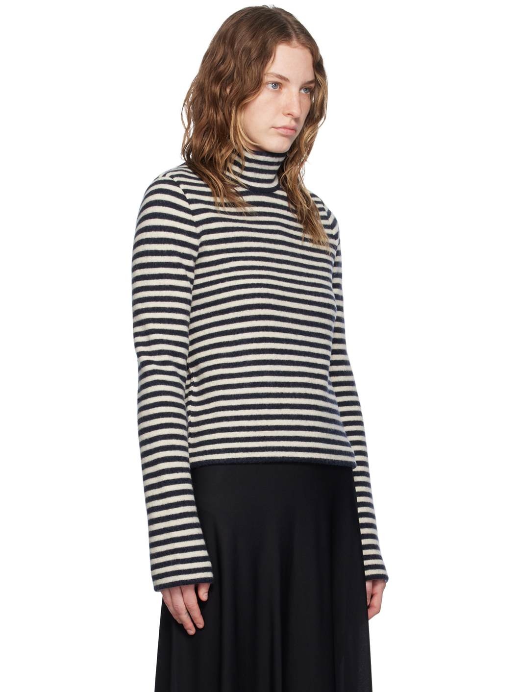 Black & Off-White Striped Turtleneck - 2