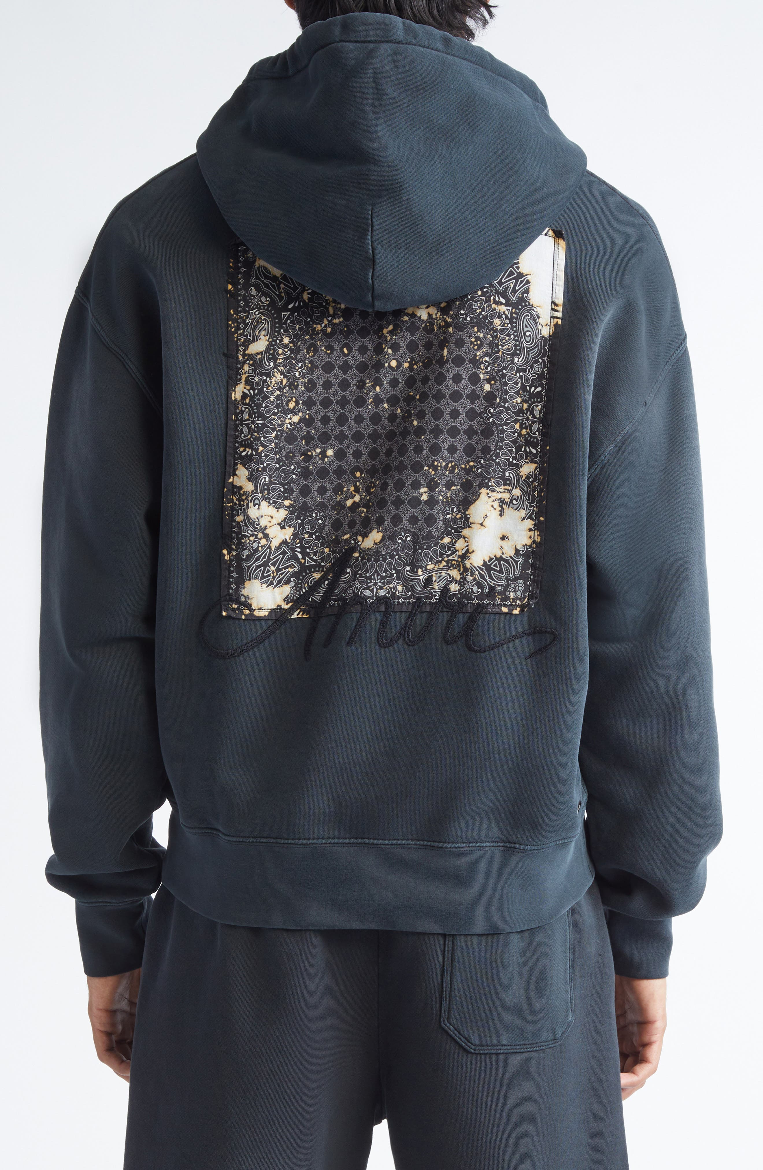 AMIRI Oversize Bleach Bandana Hoodie in Black at Nordstrom - 3