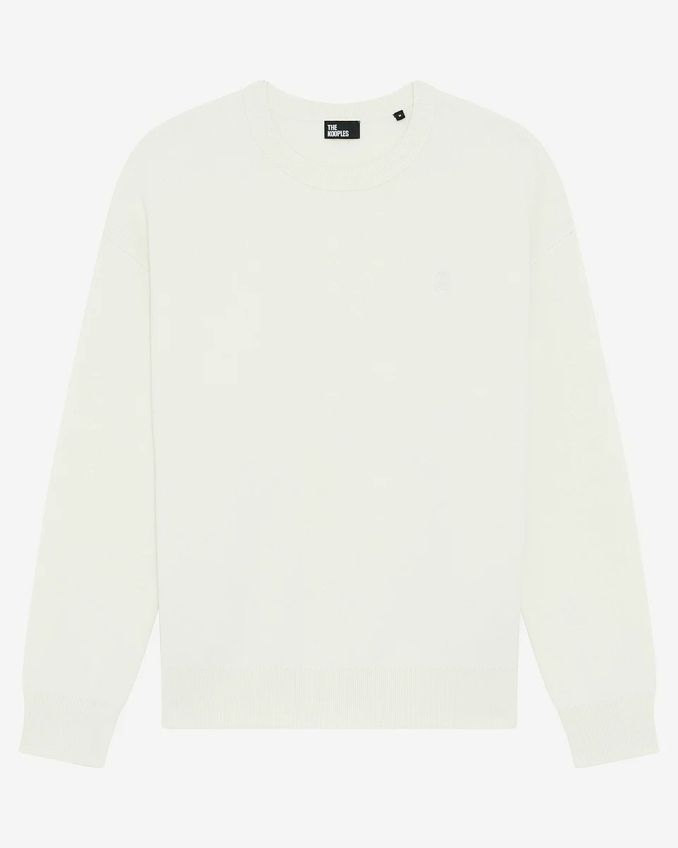 ROUND-NECK DOUBLE-FACED WOOL SWEATER ECRU - 1