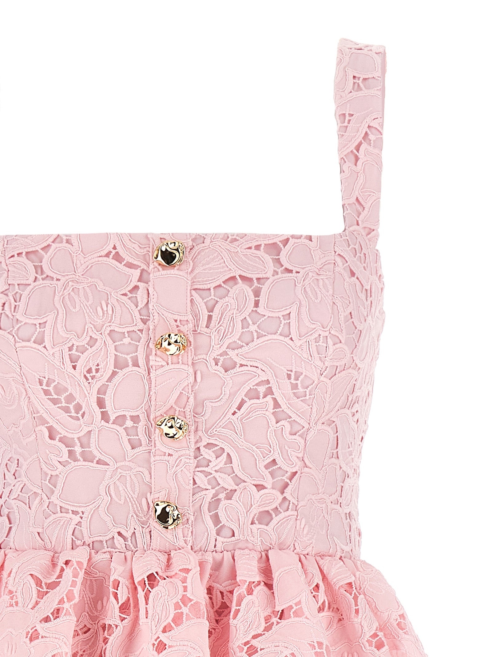 Pink Lace Peplum Midi Dresses Pink - 3