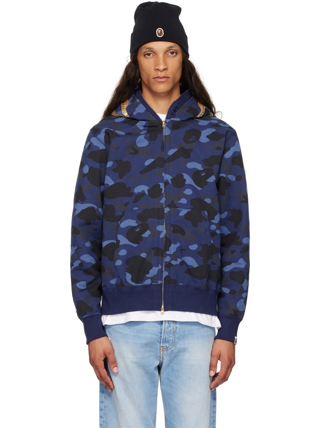 Double Shark Bape Shark Full Zip Hoodie Navy A BATHING APE® Navy