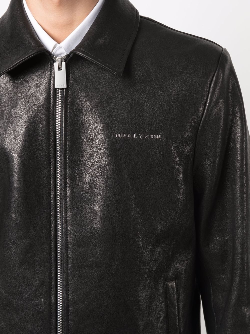 Leone logo-lettered zip-front leather jacket - 5