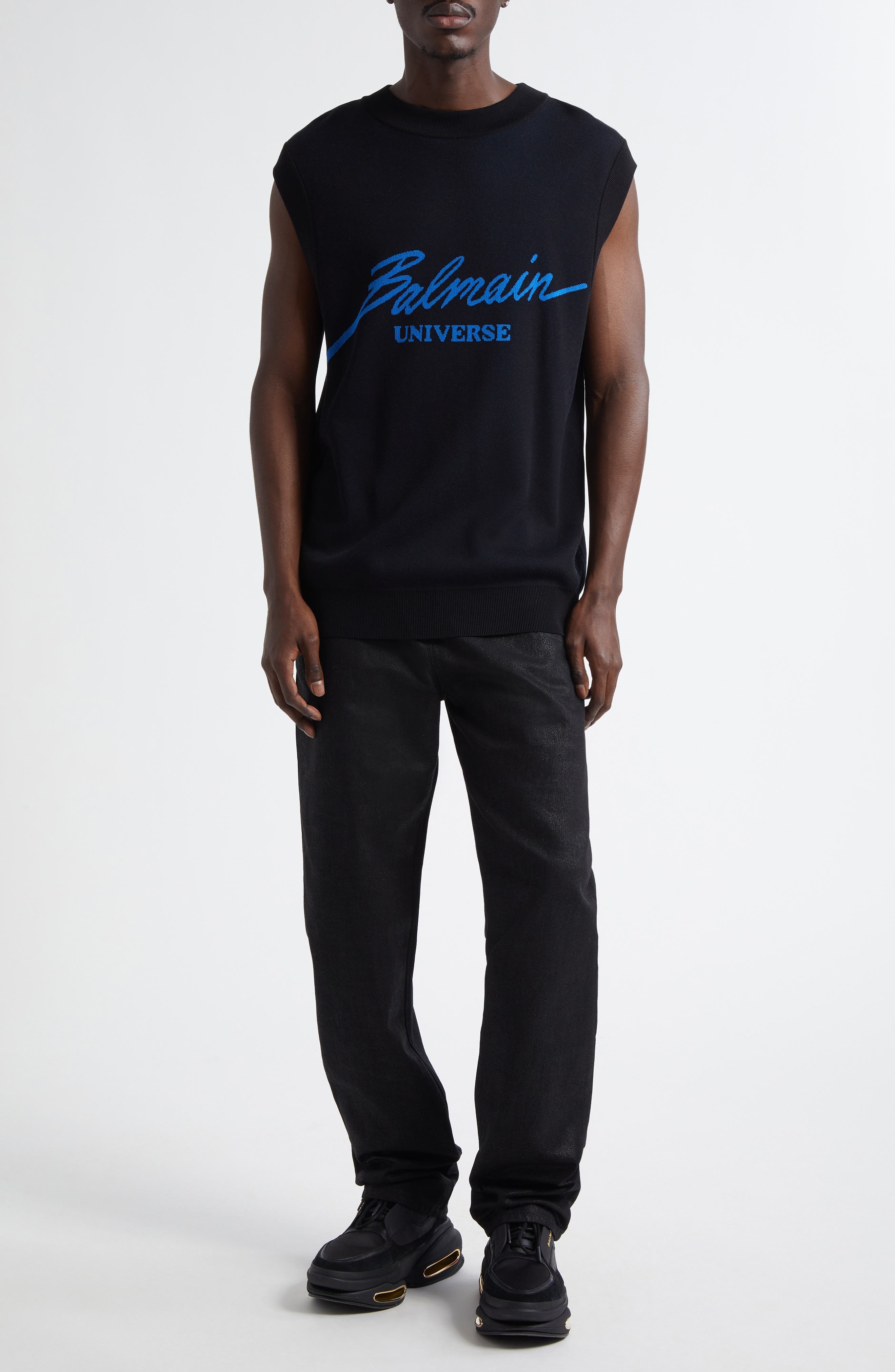Balmain Coated Regular Fit Jeans in Black at Nordstrom - 8