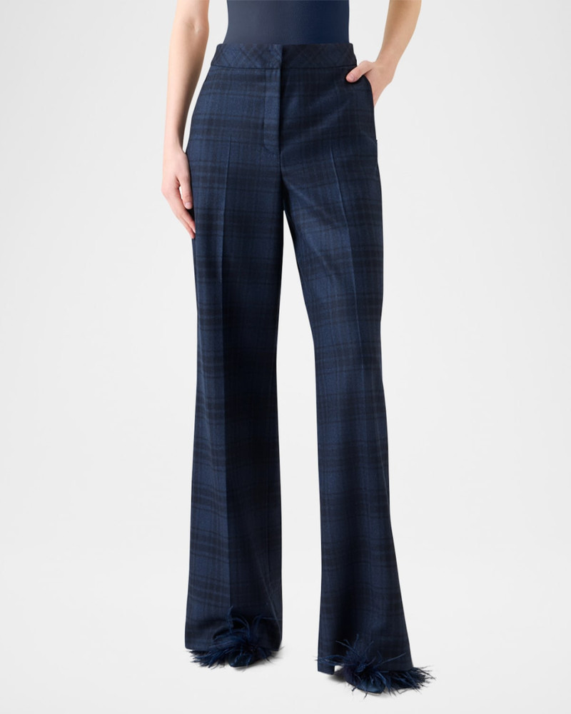 AKRIS Fior Check Wool Flannel Wide-Leg Trousers outlook
