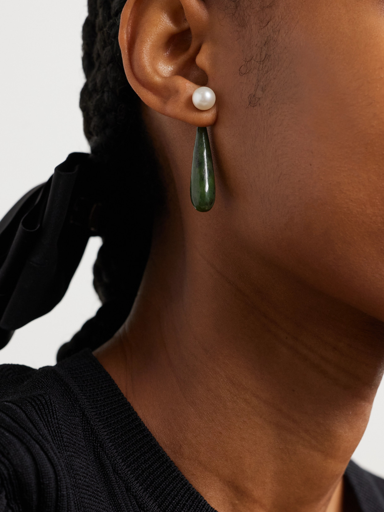 Small Angelyne Silver, Jade And Pearl Earrings - 2