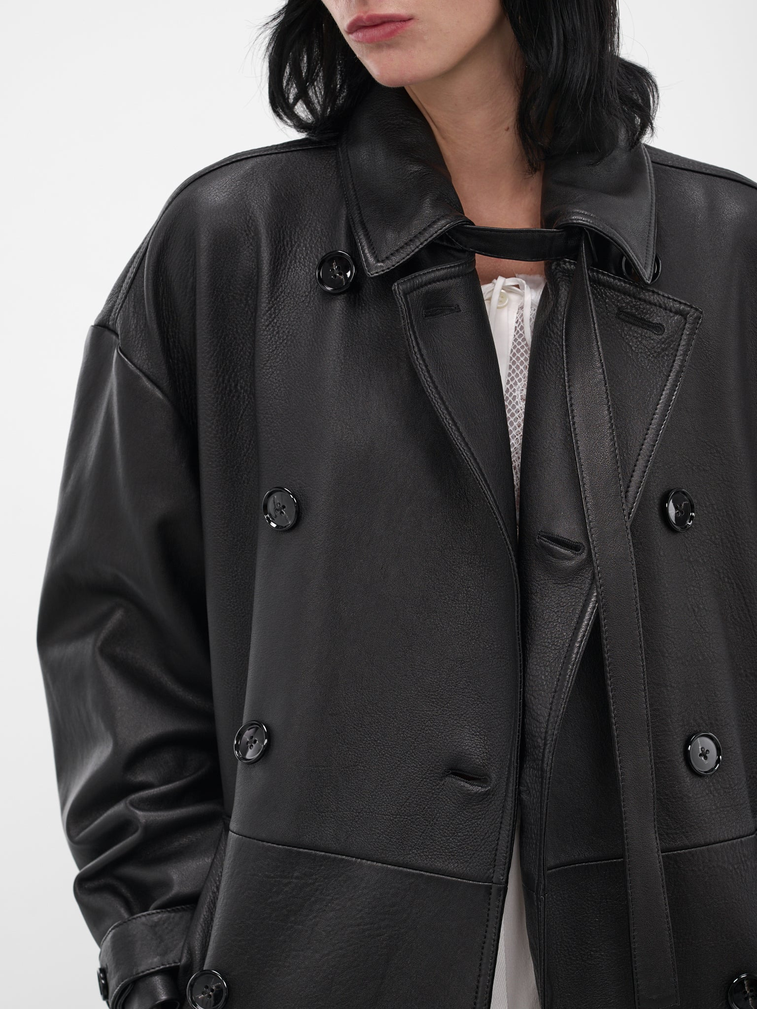 Black Ansa Leather Trench Coat - 4