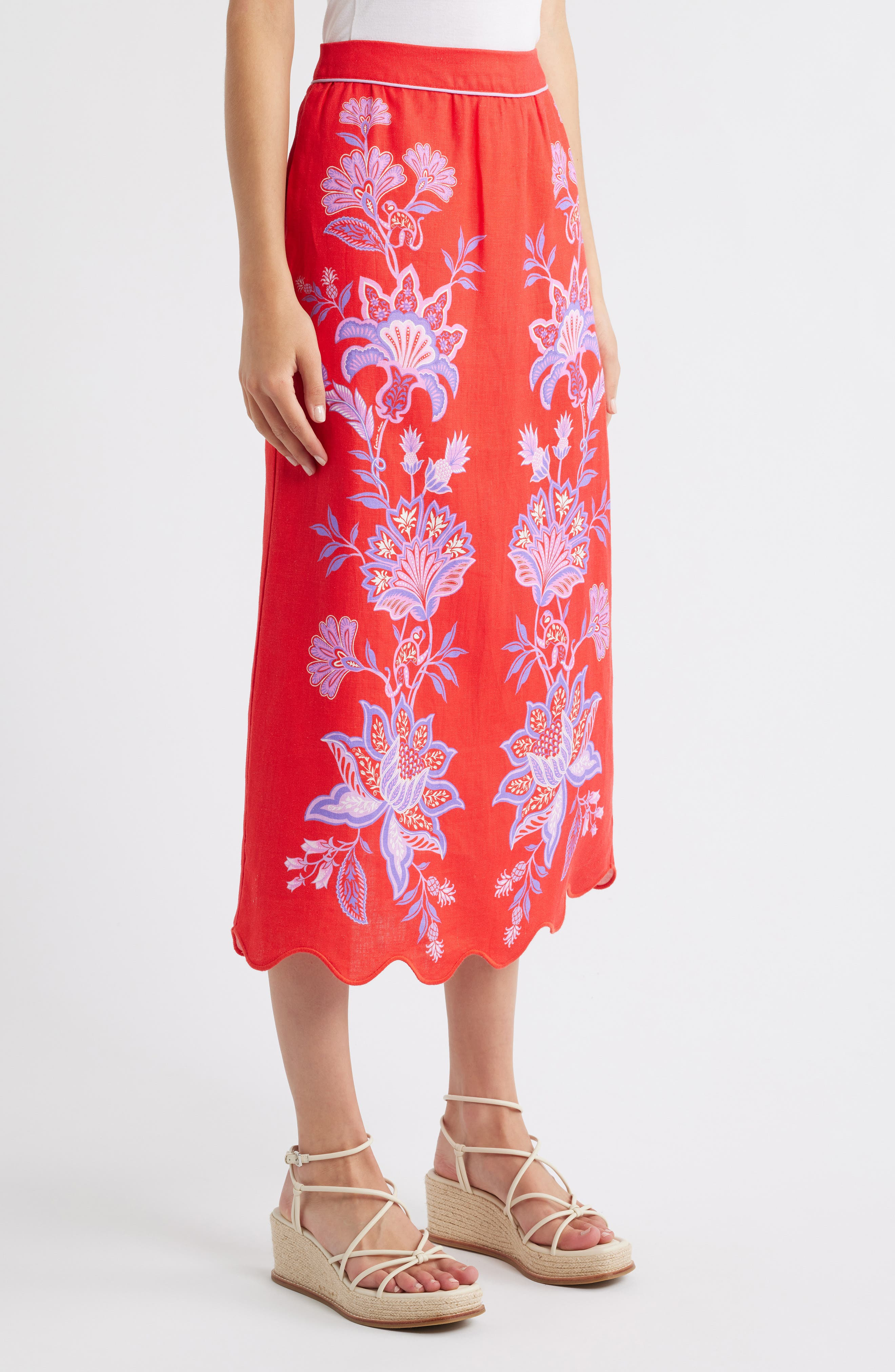FARM Rio Porcelain Garden Floral Linen Maxi Skirt in Red at Nordstrom - 3