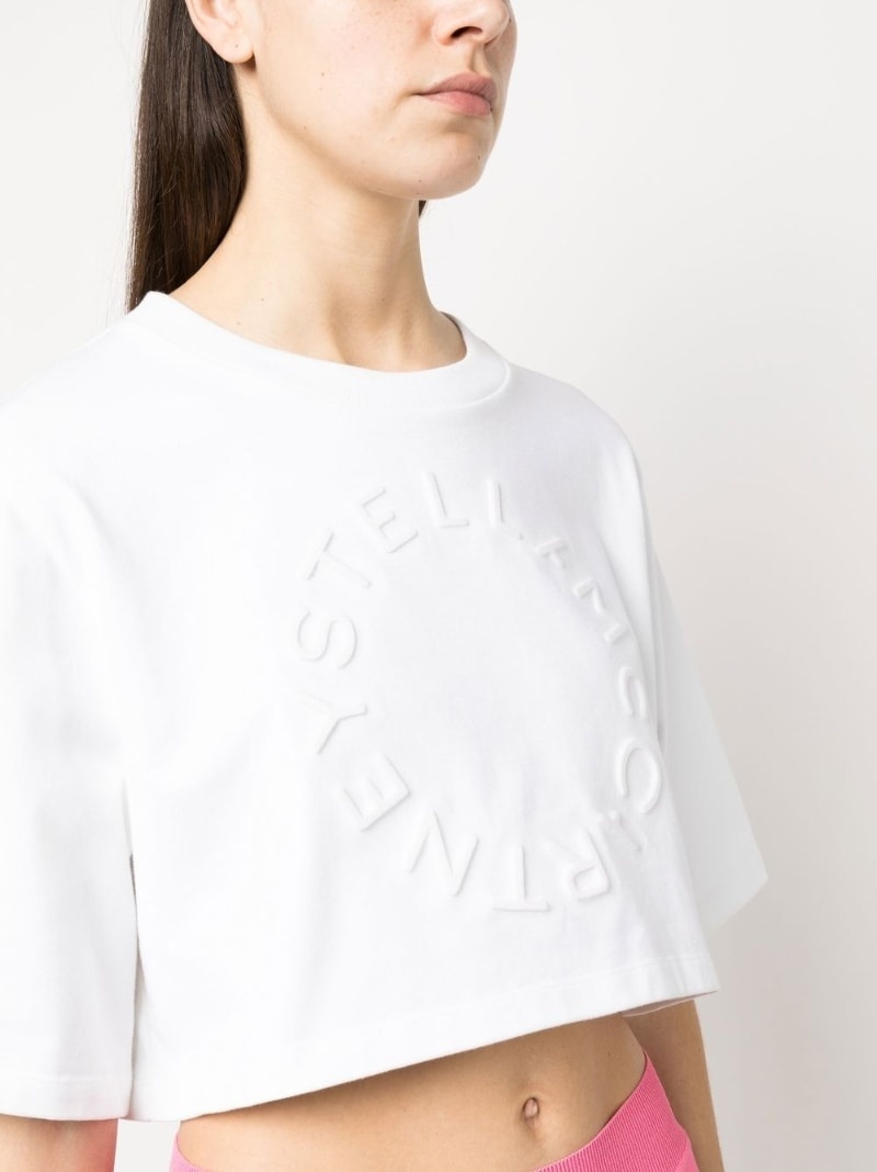 flocked-logo cropped T-shirt - 5