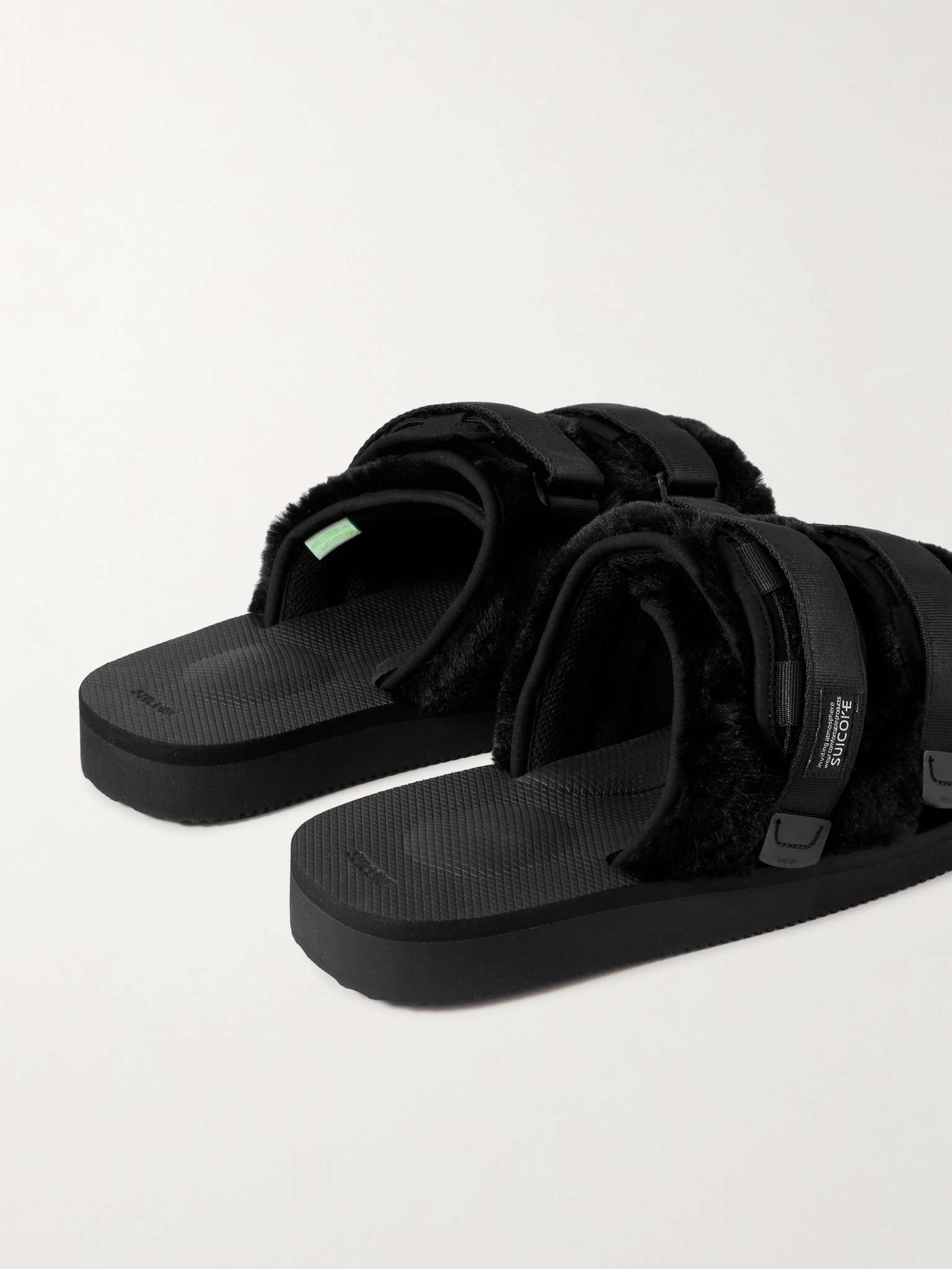 Moto Webbing and Shell-Trimmed Faux Fur Slides - 5
