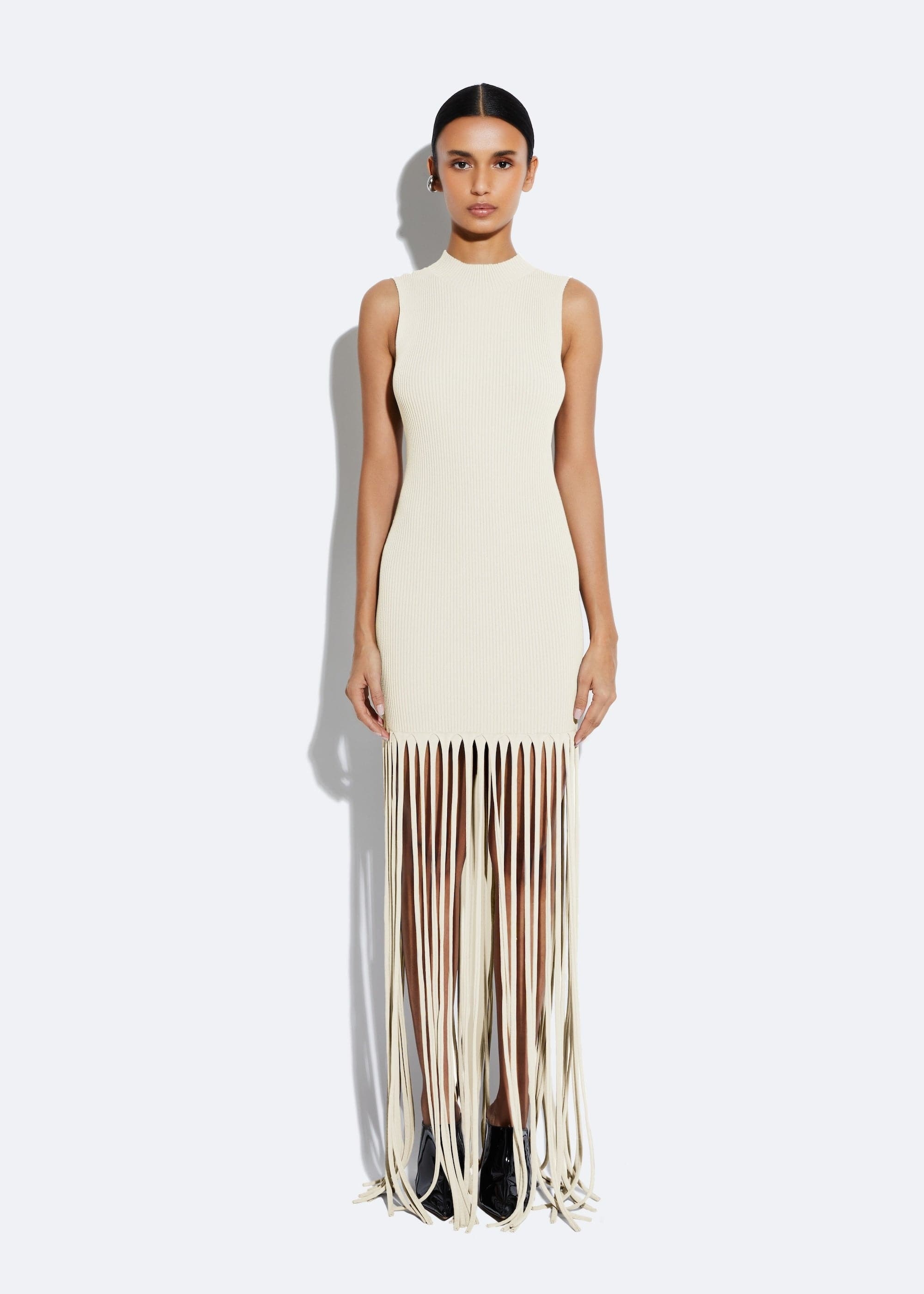 High neck fringe dress best sale