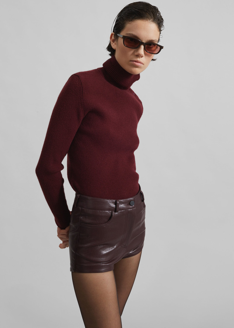 Nevis Faux Leather Hot Pants - Burgundy 6