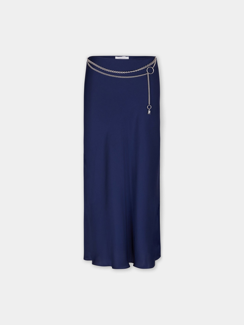 BLUE NAVY LONG SKIRT IN SATIN - 1