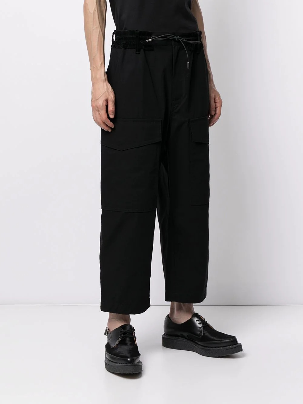 drawstring-waist cotton cropped trousers - 3