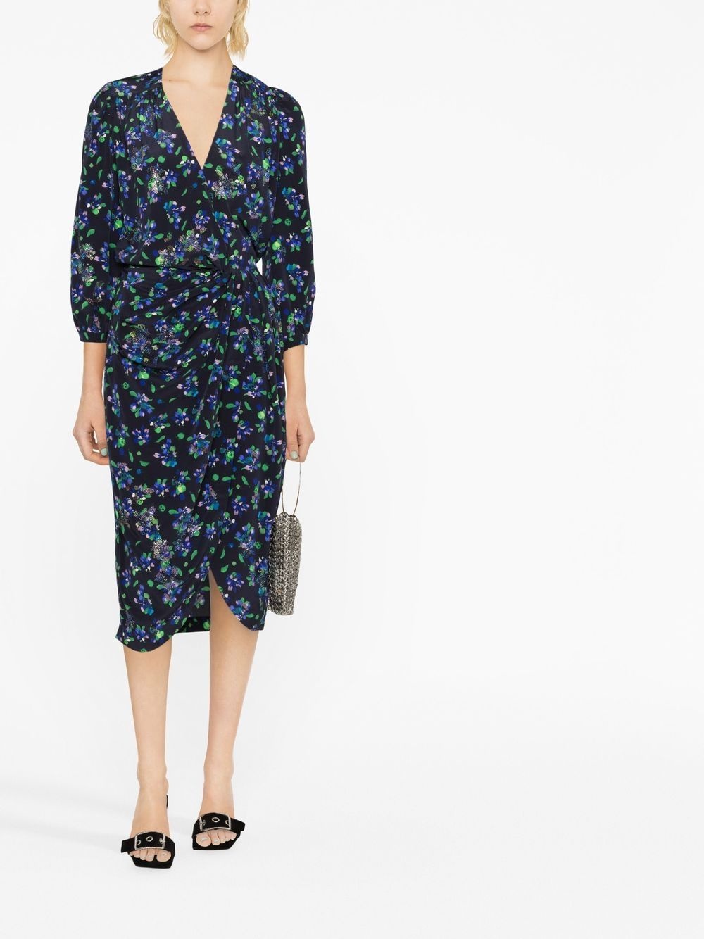 draped floral-print midi dress - 2