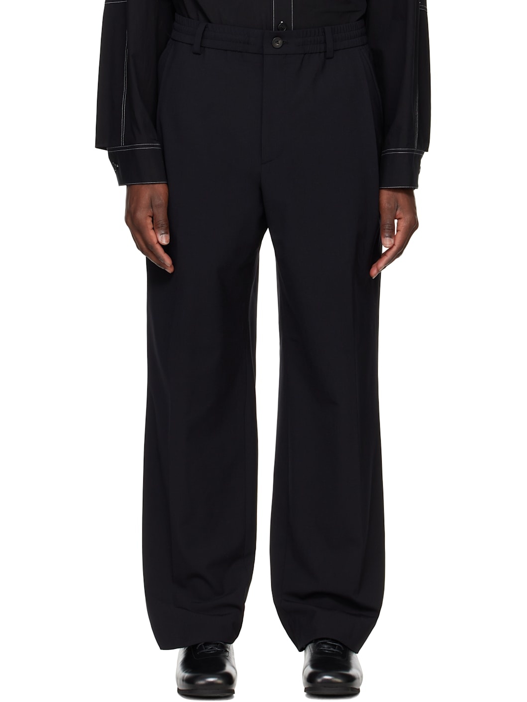 Black Wool Pleated Trousers - 1