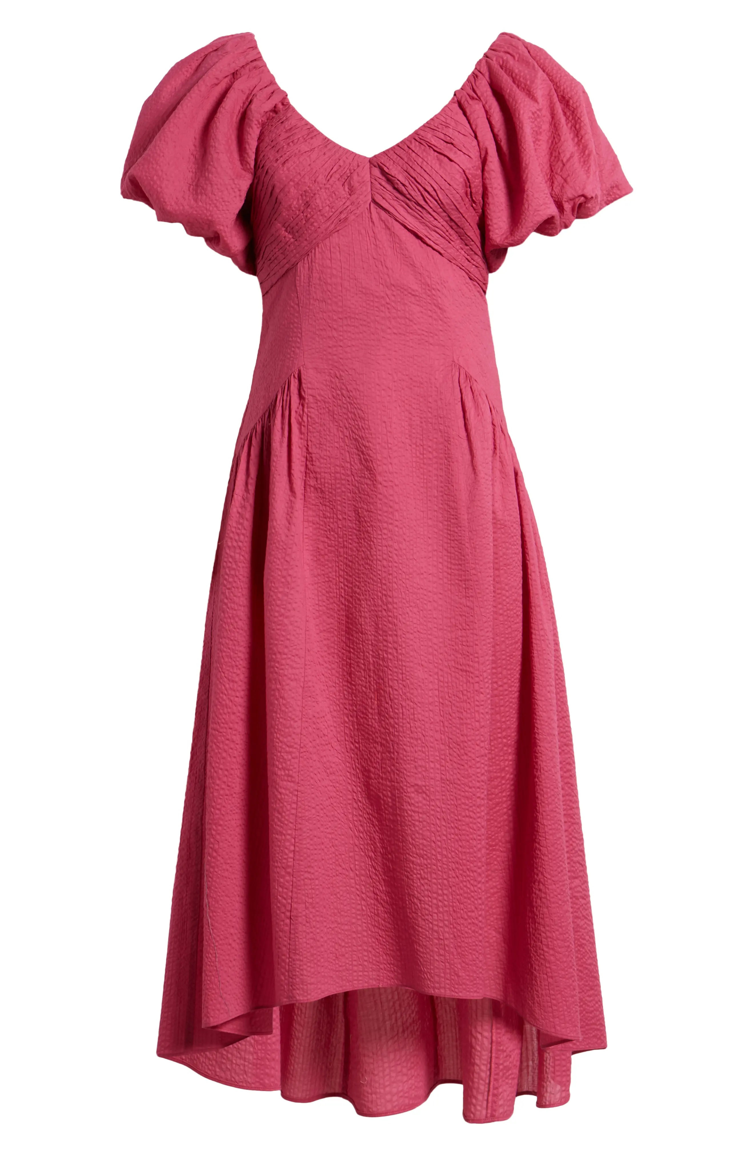 Puff Sleeve High-Low Cotton Dress - 5