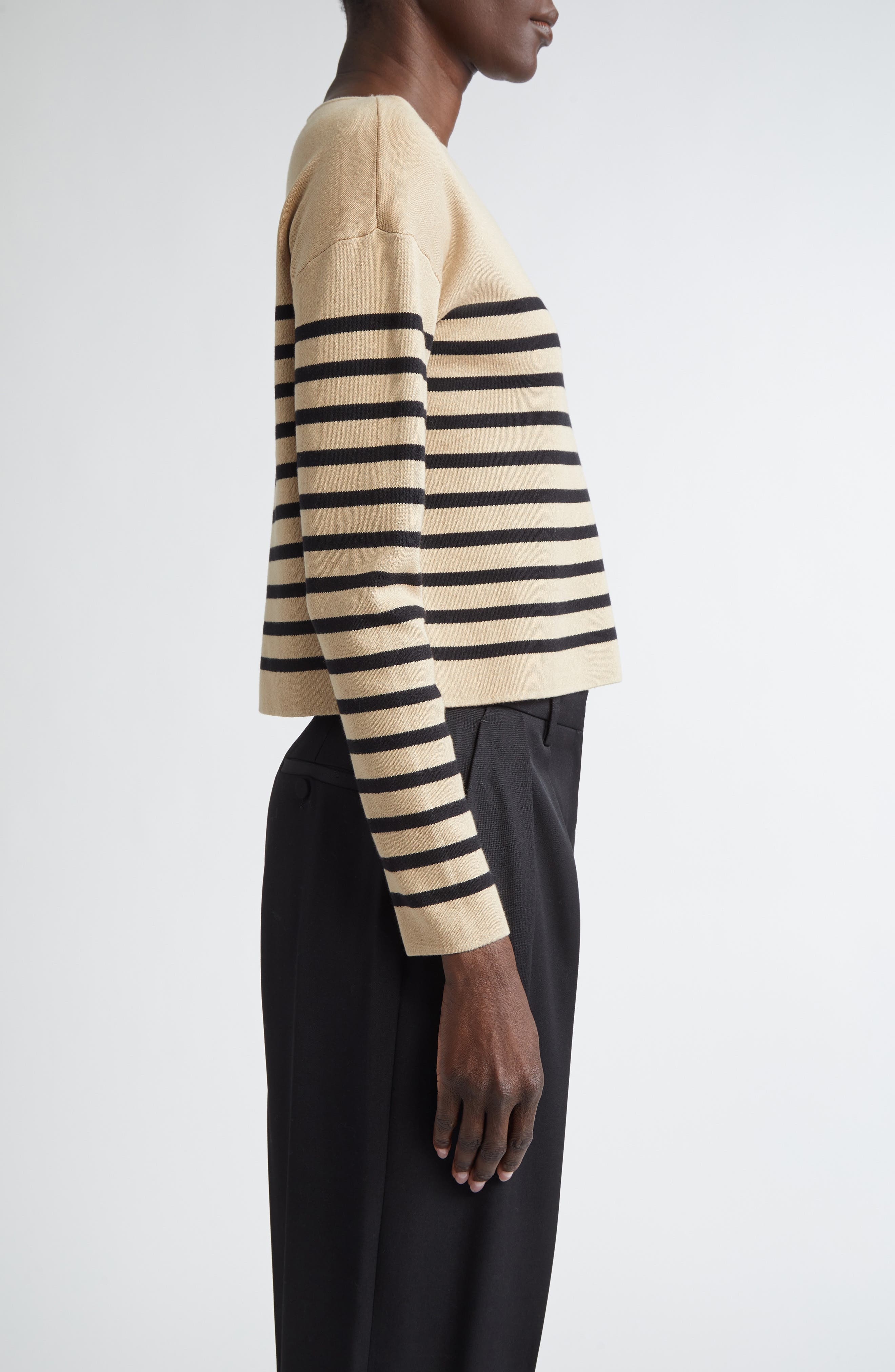 Altuzarra Ronnie Stripe Boatneck Silk & Cotton Sweater in Hazelwood/Black at Nordstrom - 4