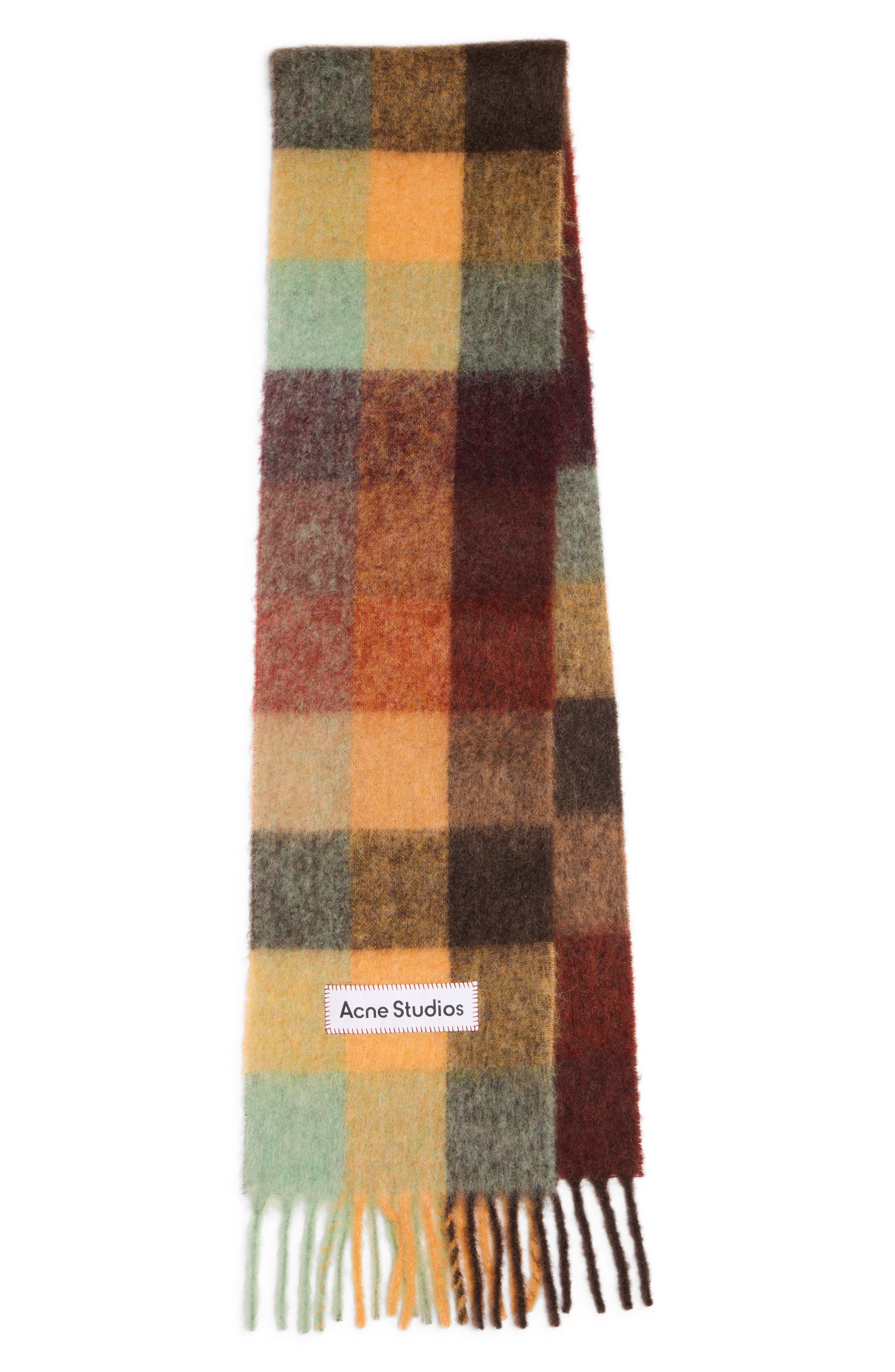 Acne Studios Vally Plaid Alpaca, Wool & Mohair Blend Scarf in Chestnut Brown/Yellow/Green at Nordstr - 1