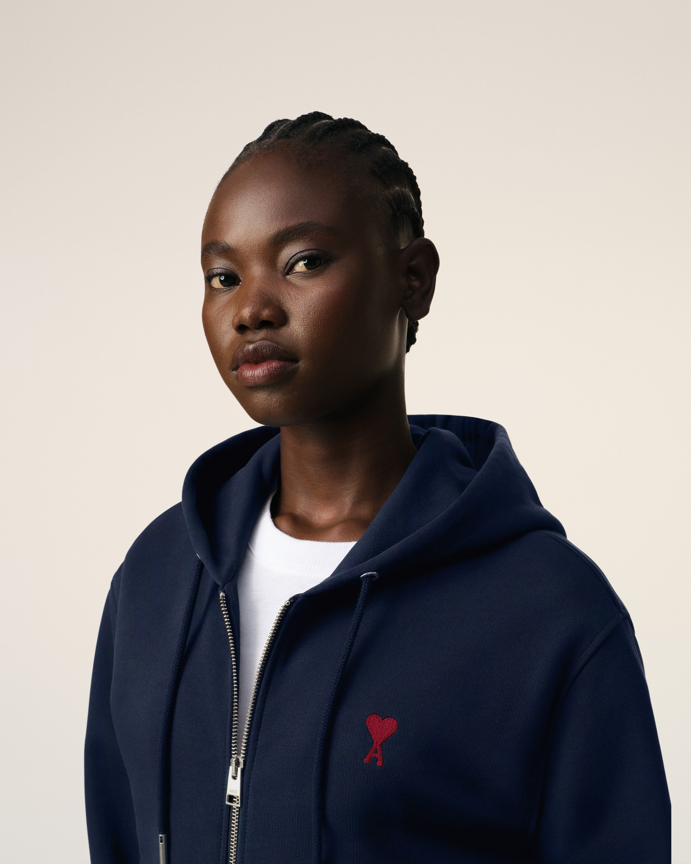 NAVY COTTON AMI DE COEUR ZIPPED HOODIE - 6
