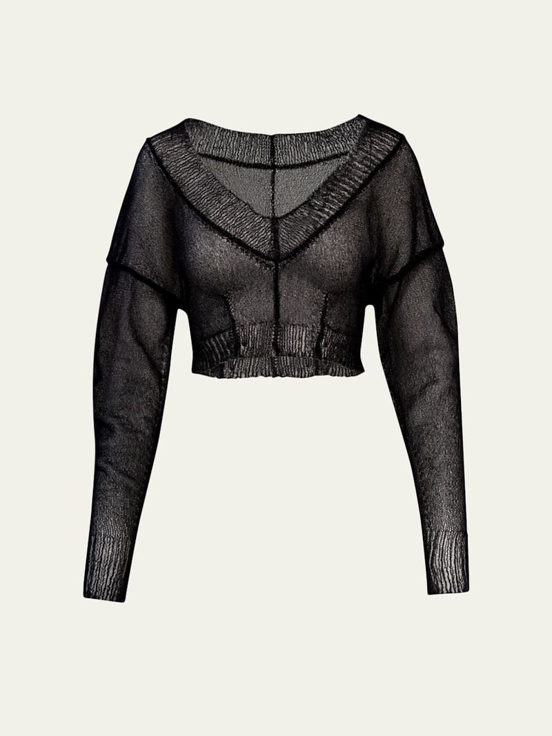 Gossamer Sheer Knit Crop V-Neck Sweater 1