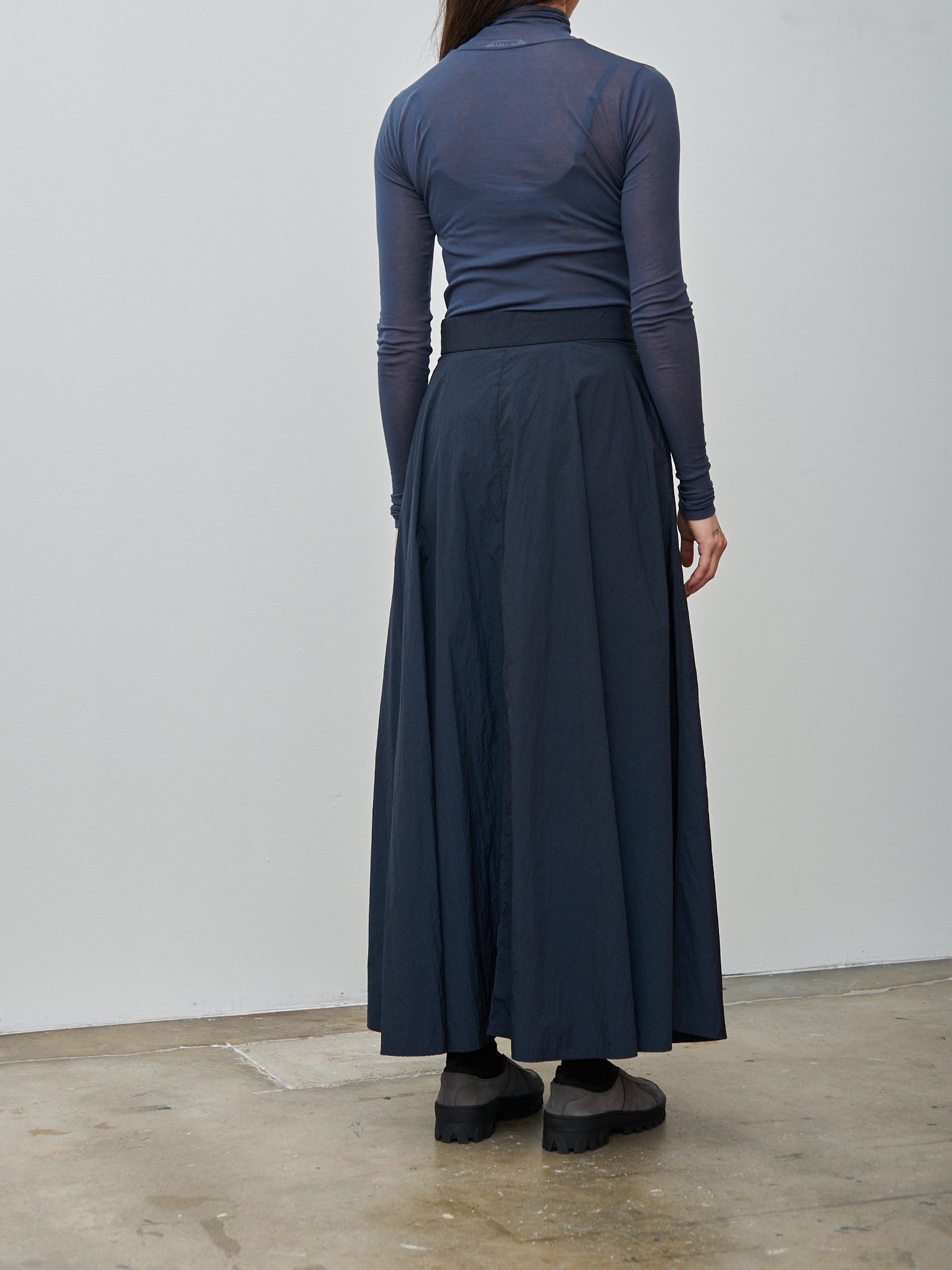 Hand Dyed Nylon Flared Skirt - Navy - 4