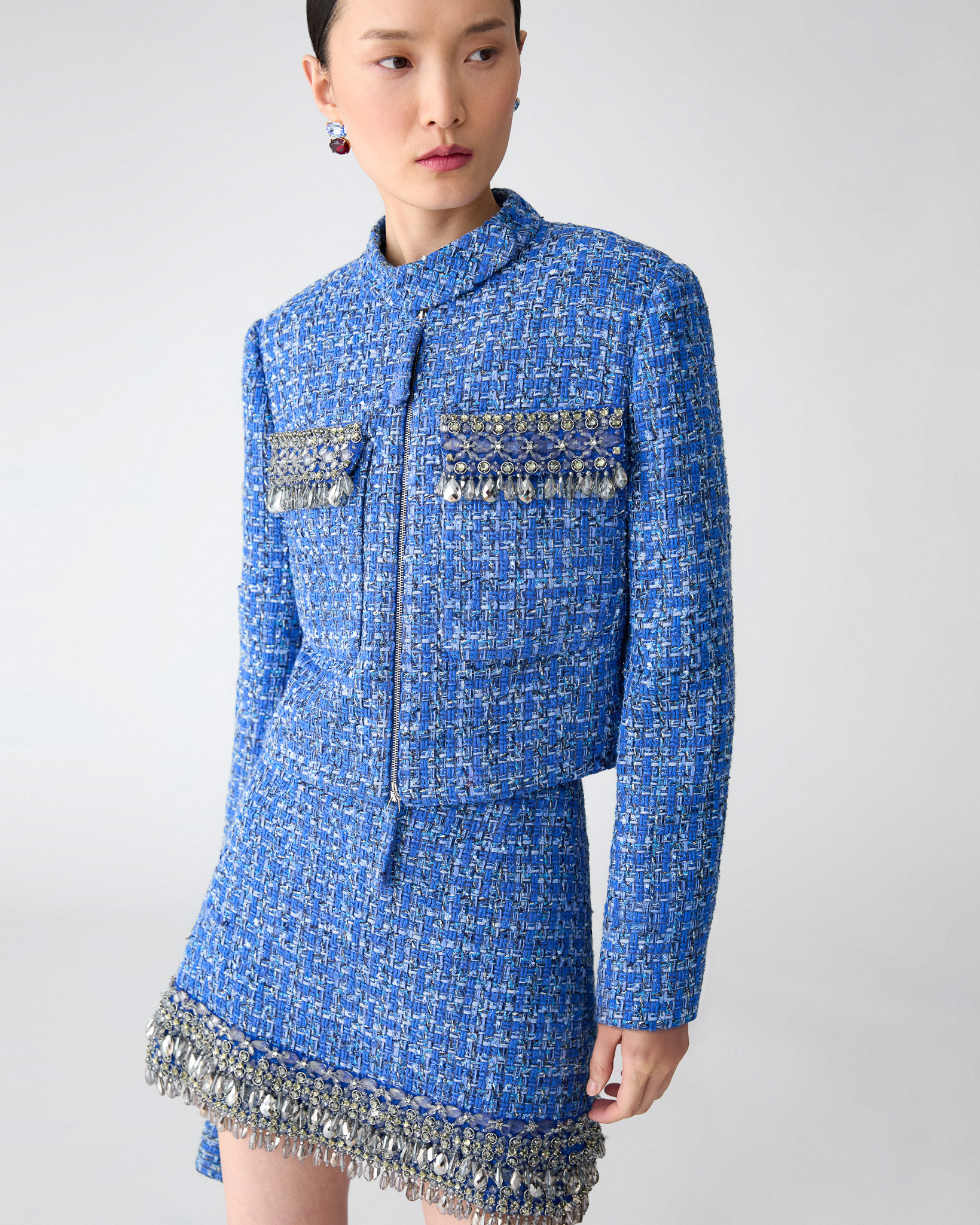 Tweed Mini Skirt with Raindrop Embroidery - 4