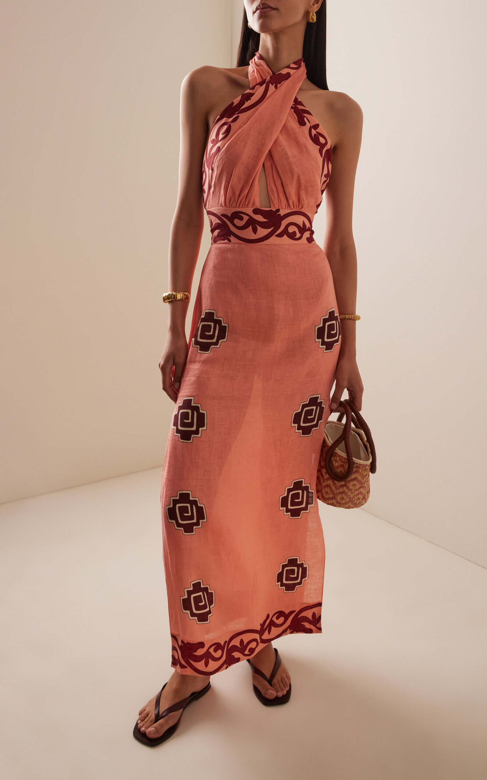 Energetic Patterns Linen Halter Midi Dress multi - 2