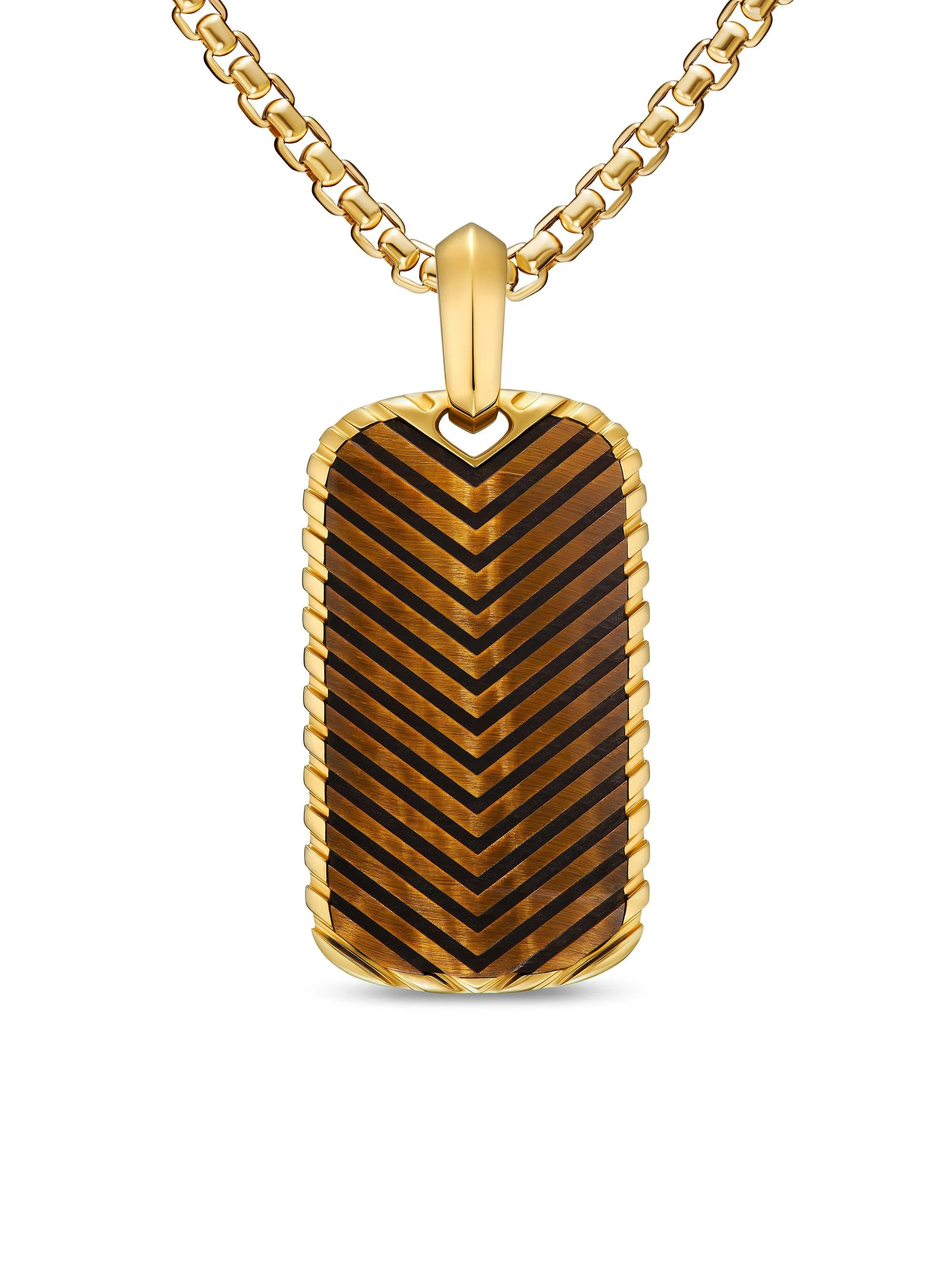 Men's Chevron Tag in 18K Yellow Gold - Tigers Eye - 1