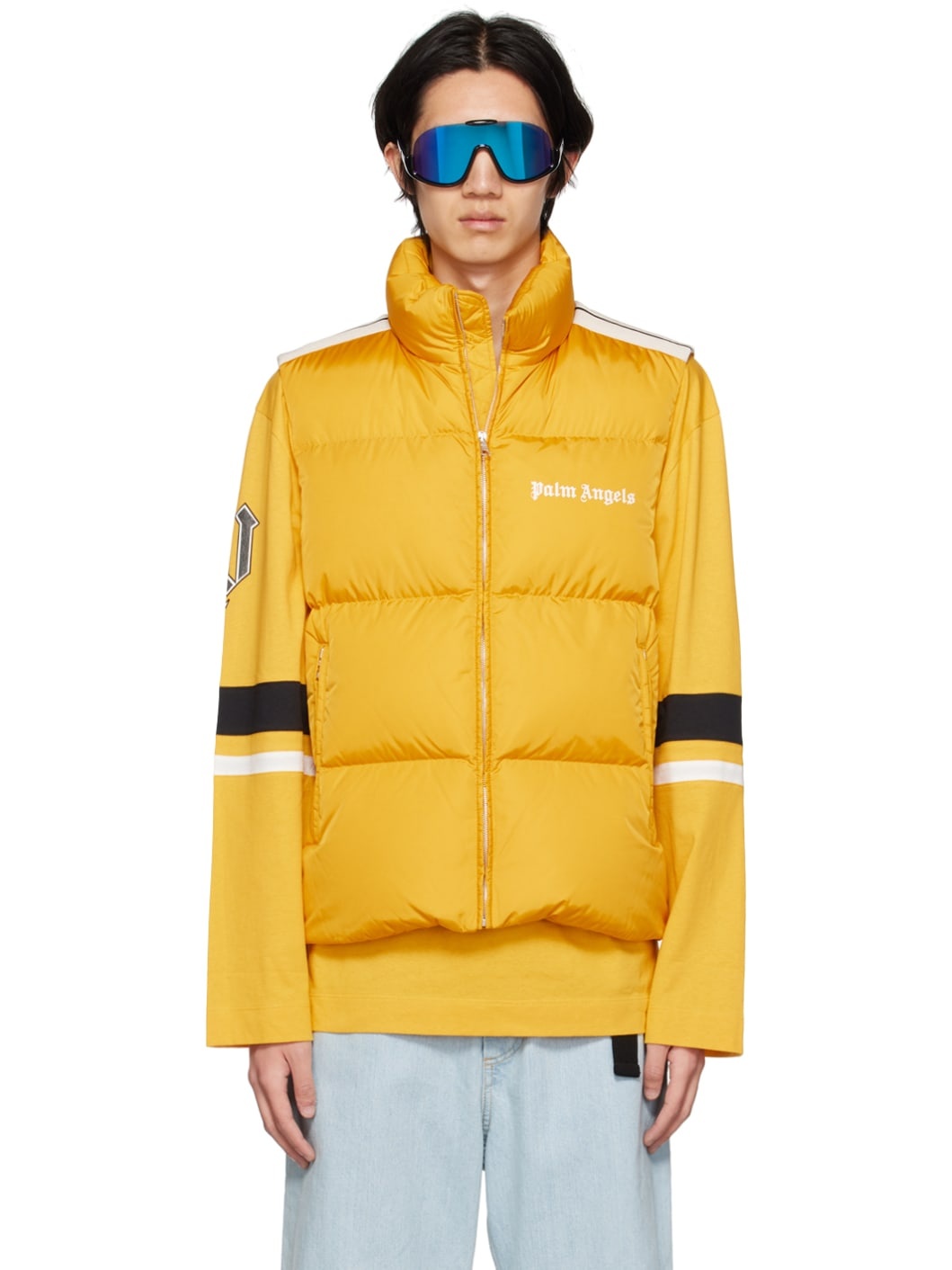 Moncler Moncler Palm Angels Yellow Down Vest ssense REVERSIBLE - Main Image