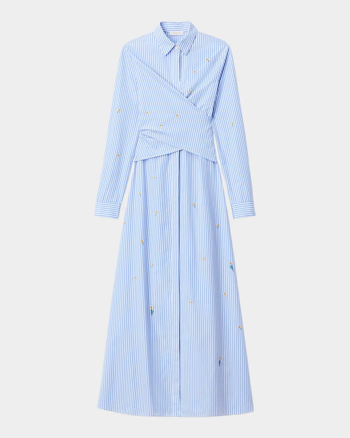 Striped Floral-Embroidered Maxi Shirtdress - 1