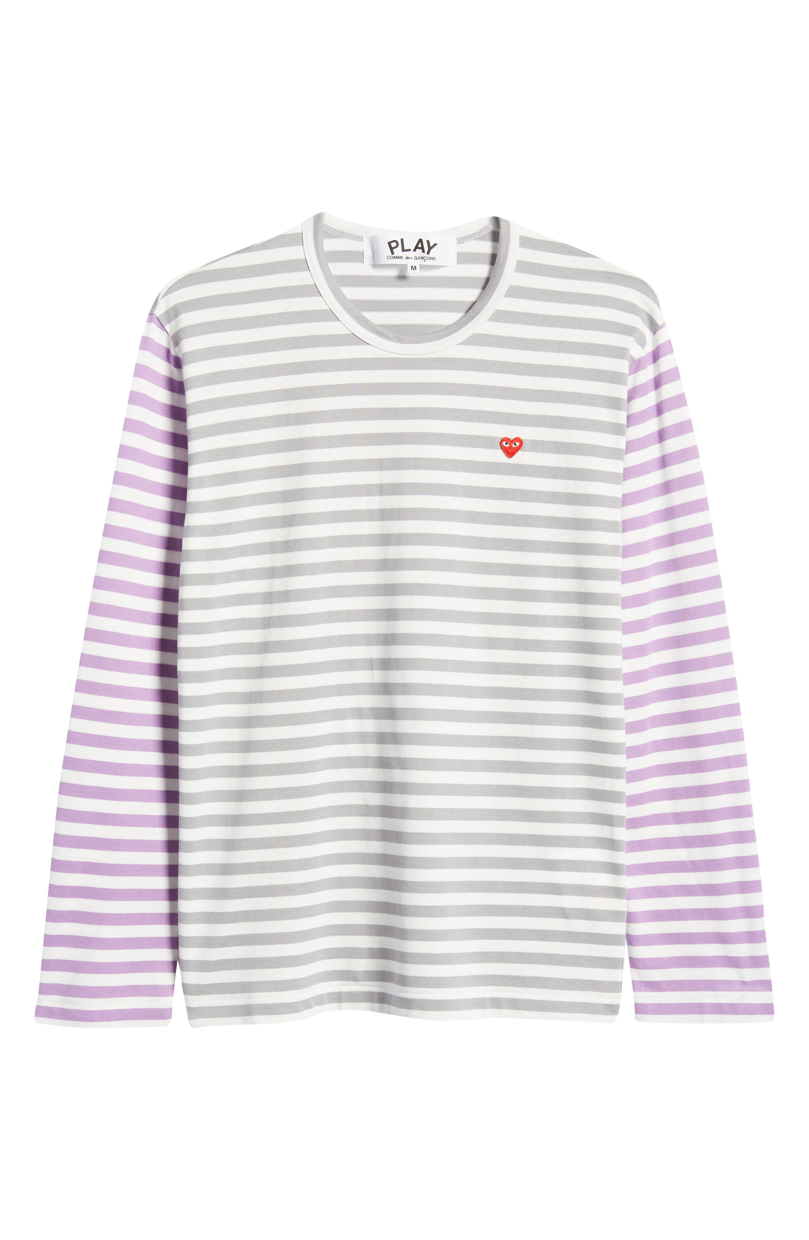Comme des Garçons PLAY Small Heart Stripe Colorblock Long Sleeve T-Shirt in Grey/Purple at Nordstrom - 5