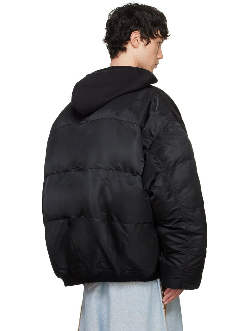 Black Quilted Hooded Reversible Bomber Jacket 3