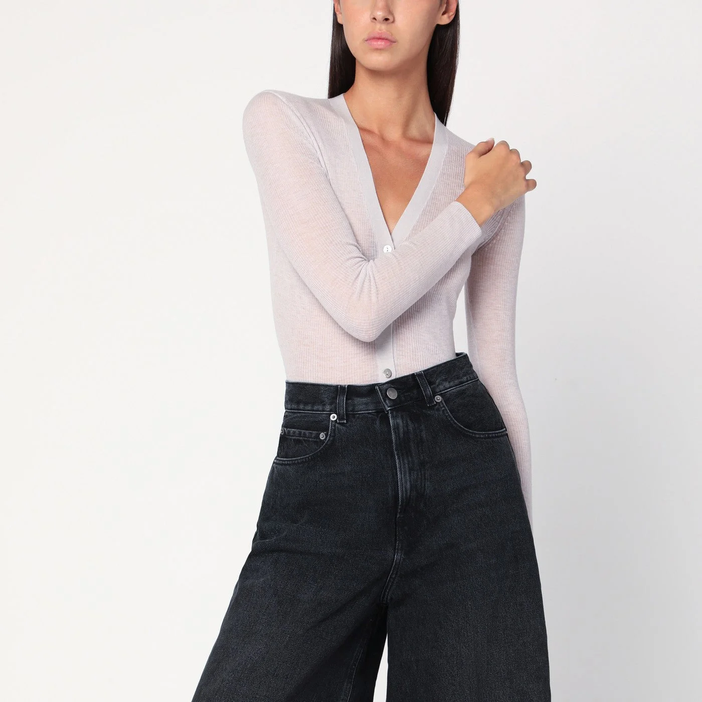 Ivory semi-sheer knit cardigan - 1