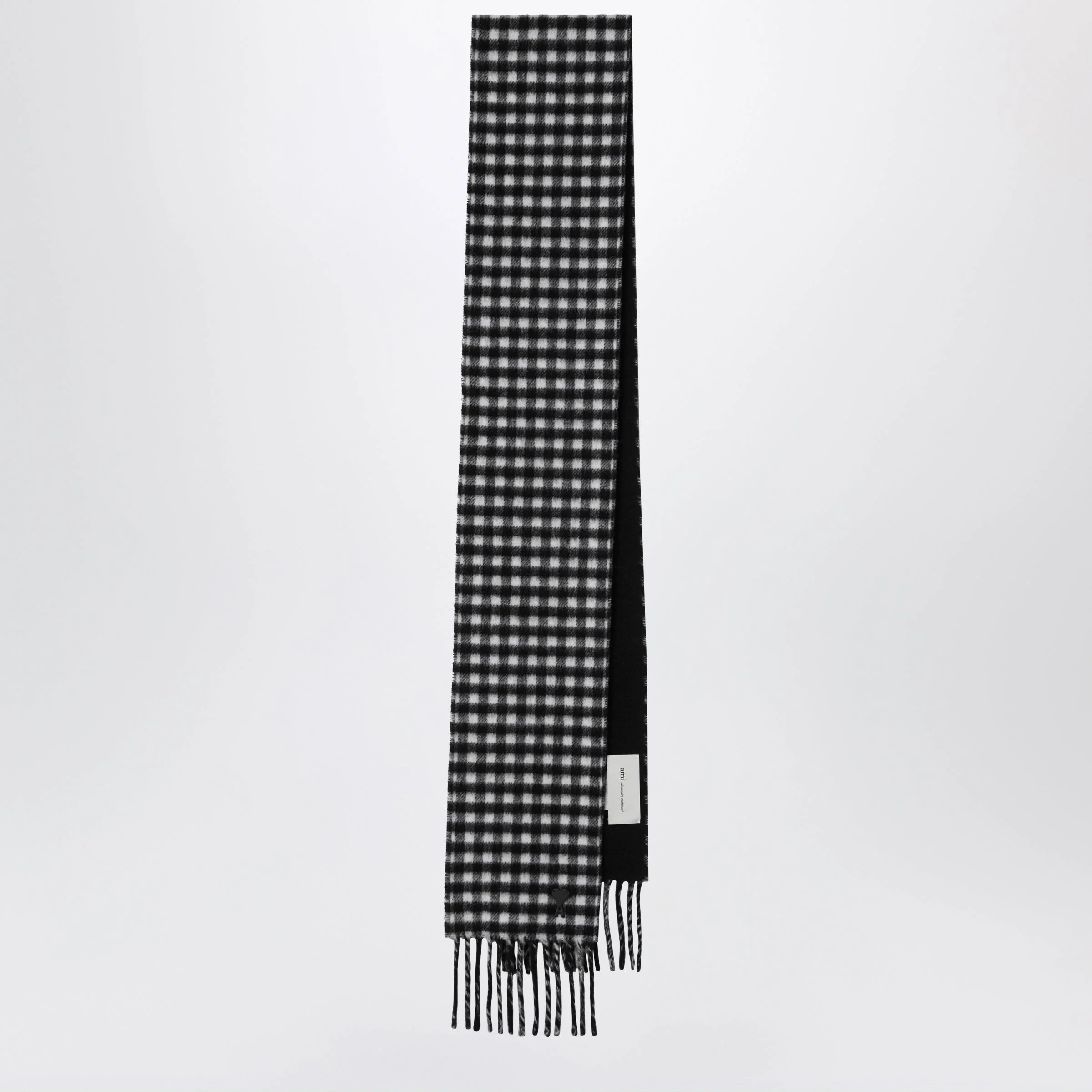 Black and ivory checked wool scarf - 1