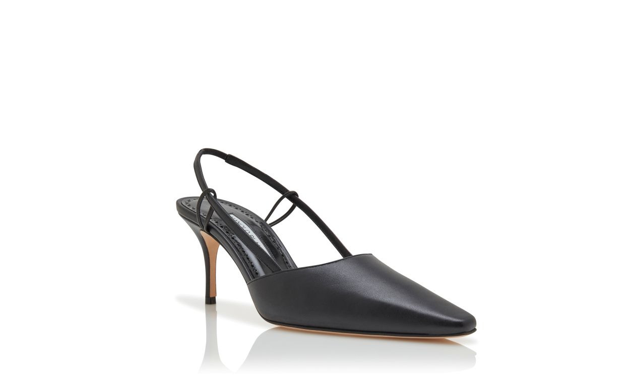 Black Nappa Leather Slingback Pumps - 3