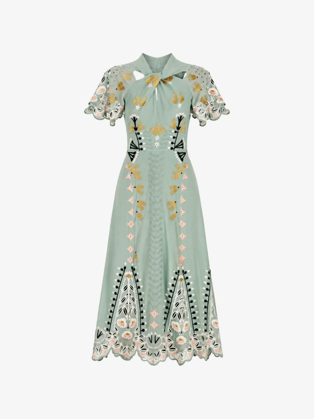 embroidered scalloped-edge midi dress - 1