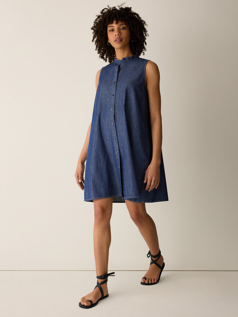 Lightweight Organic Cotton Denim Band Collar Dress 3