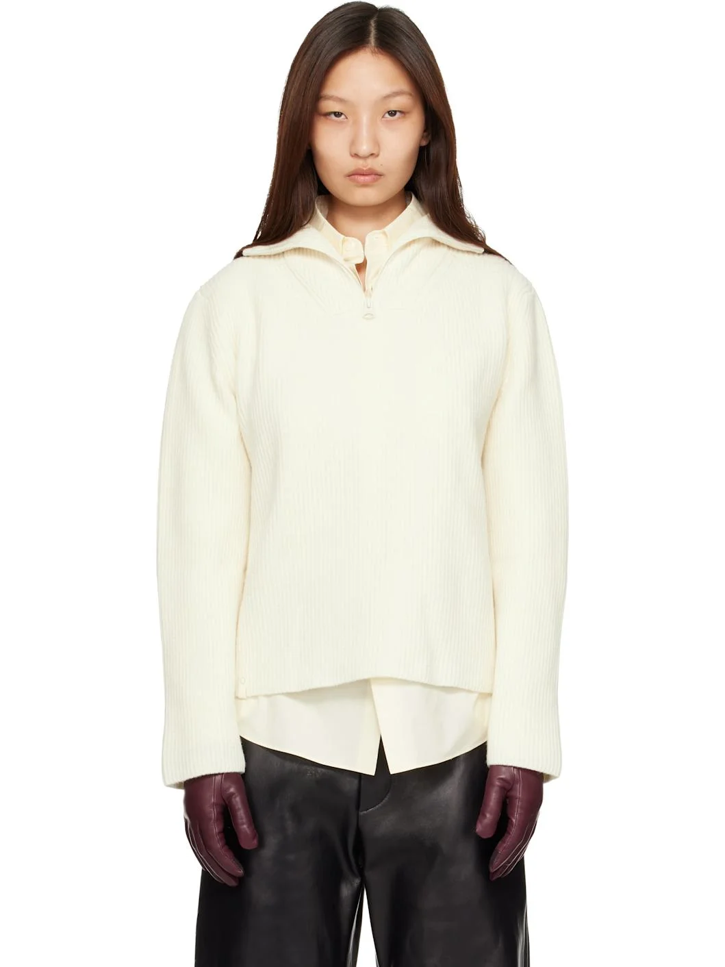 Off-White Gladys Knit Half-Zip Pullover Sweater - 1
