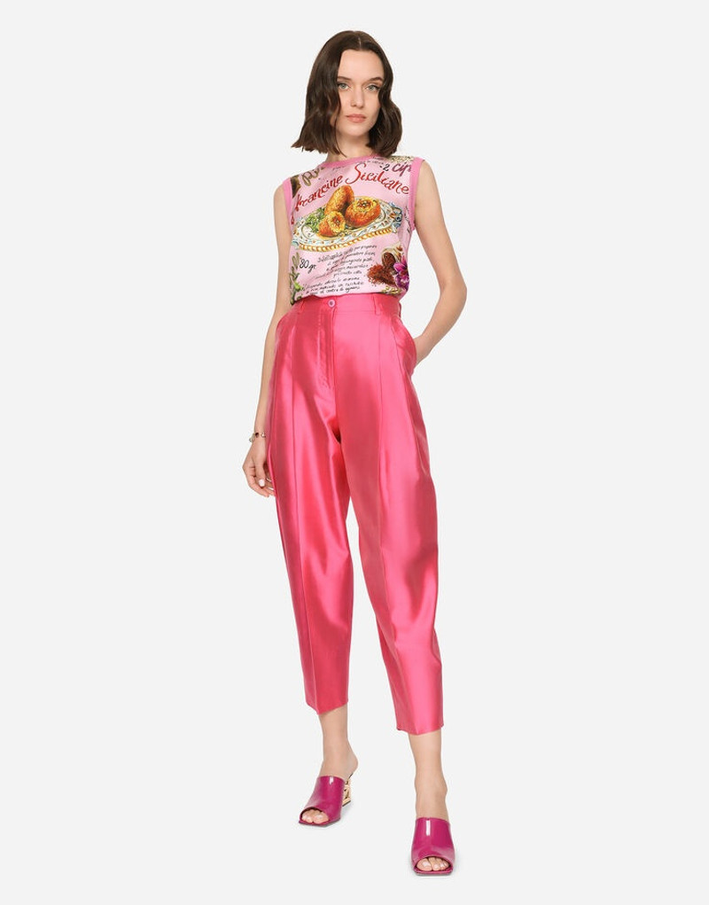 Sleeveless silk and twill sweater with arancini print 2