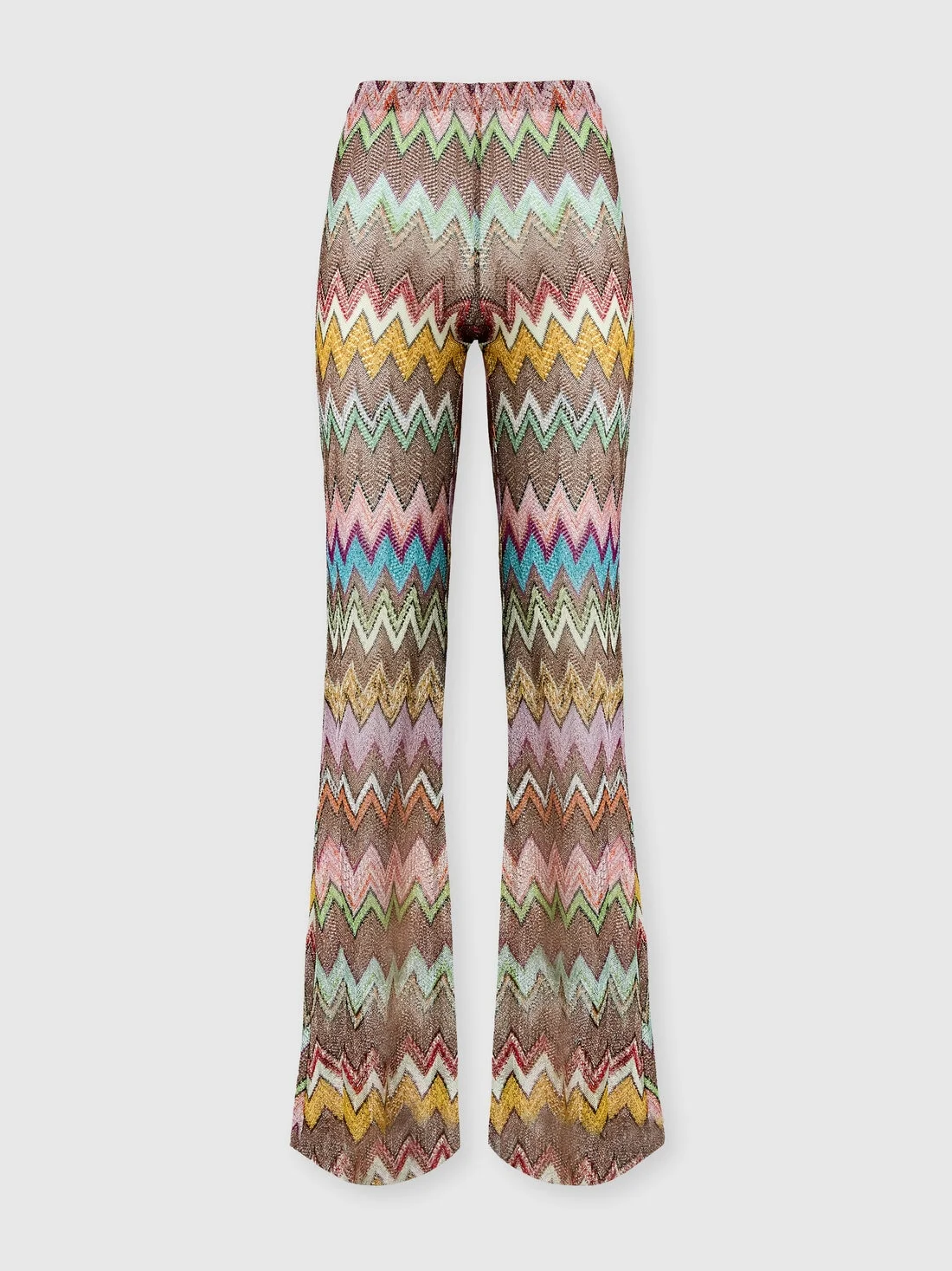 Beach cover-up pants in lamé viscose with macro zigzag pattern - 1