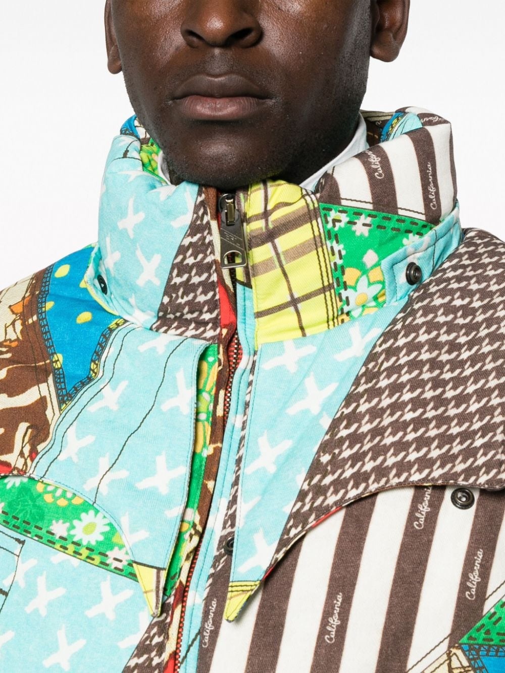 patchwork-pattern padded hooded jacket - 6