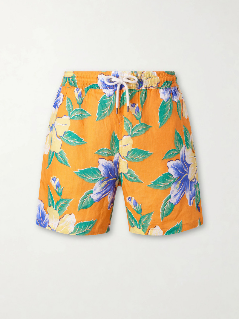 Straight-Leg Mid-Length Printed Linen Swim Shorts 1
