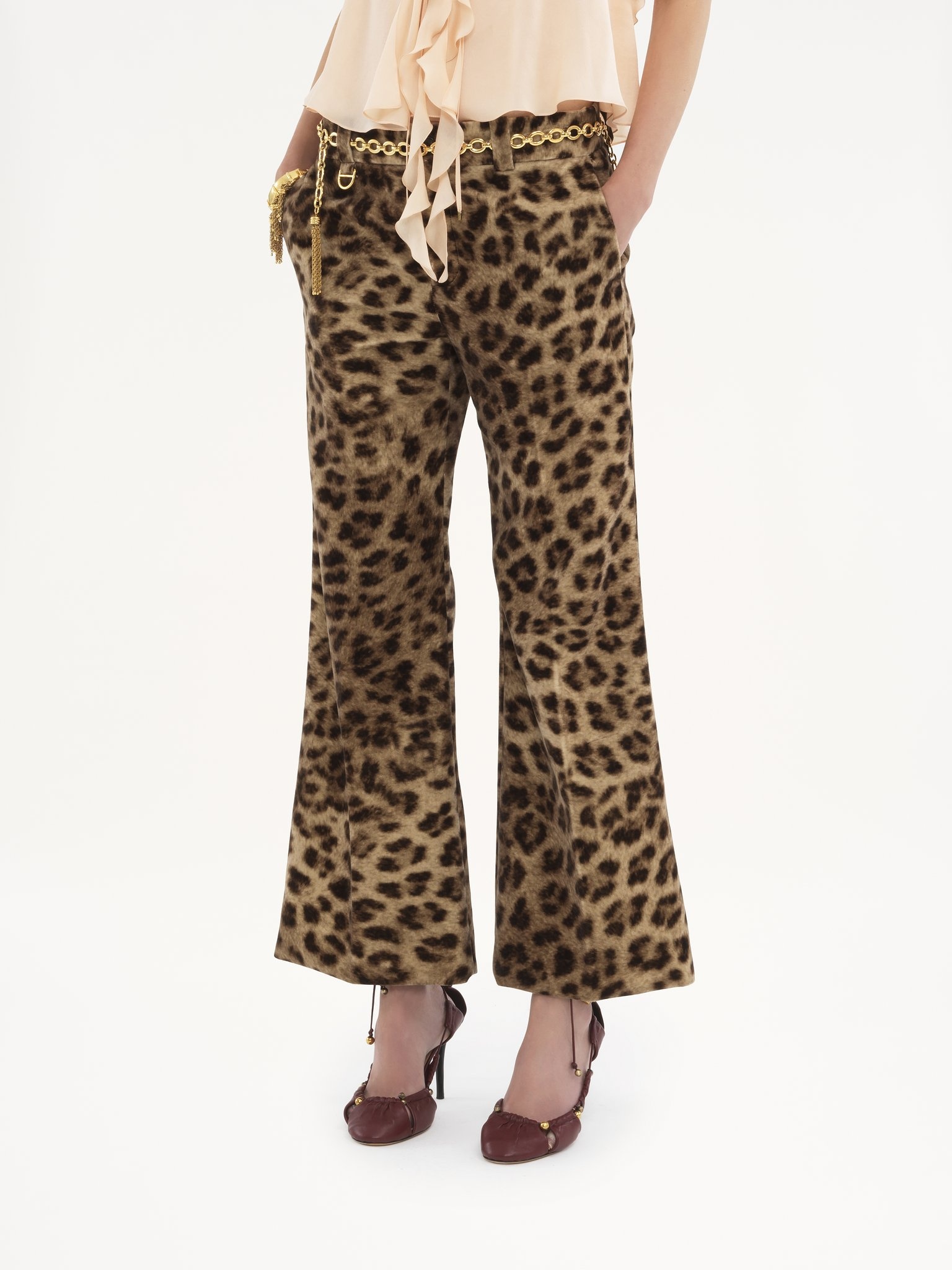CROPPED BOOTCUT PANTS IN LEOPARD-PRINT COTTON VELVET - 4