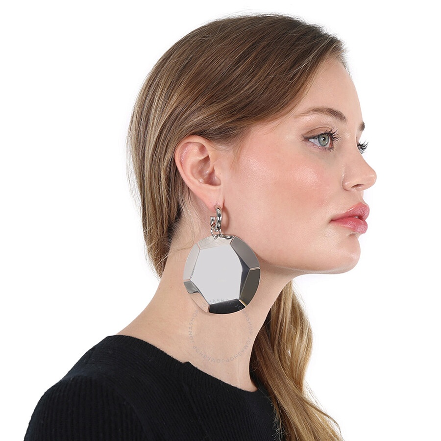 Burberry Ladies Silver Palladium-Plated Paillette Hoop Earrings - 2