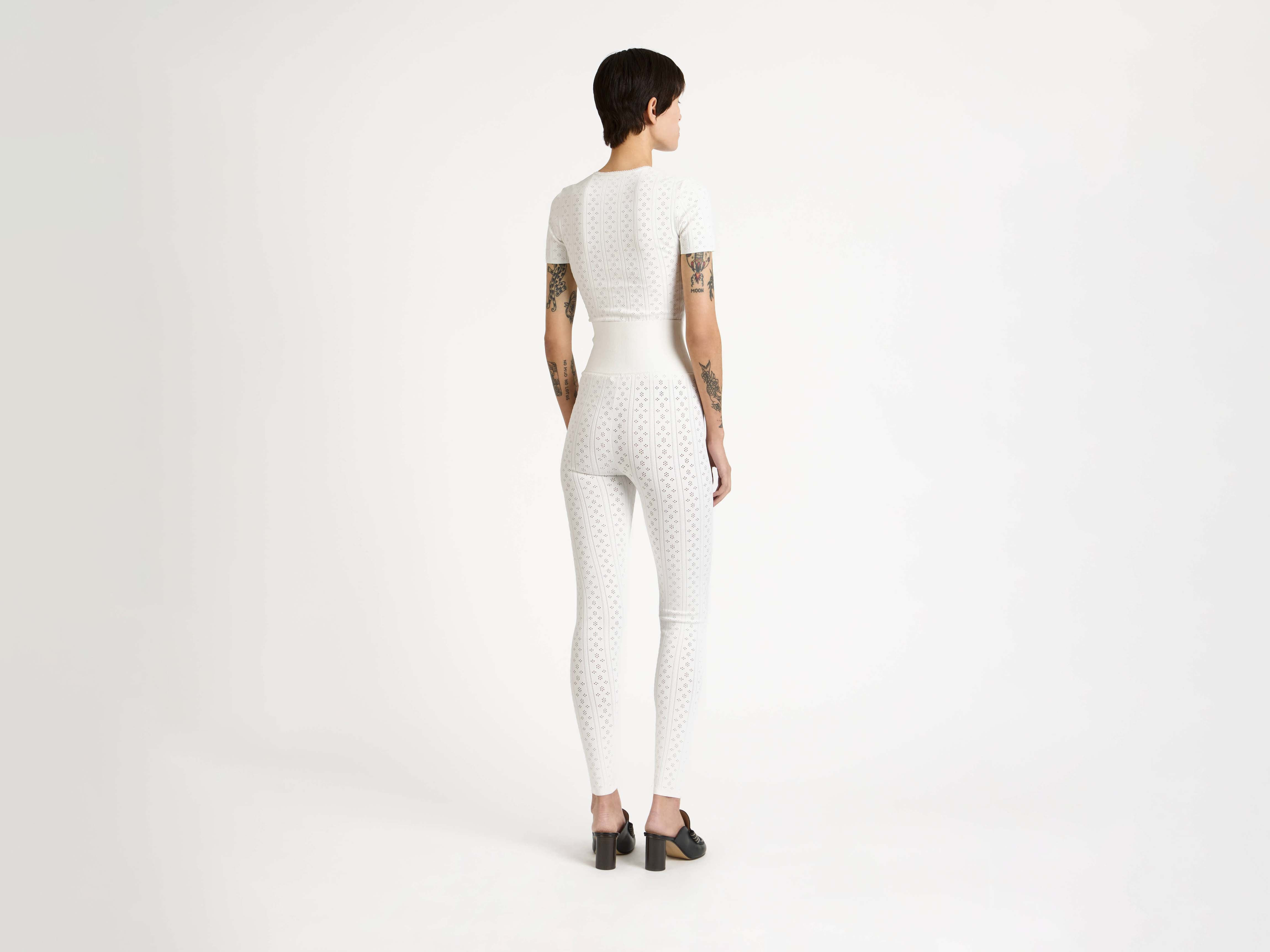 KNITTED POINTELLE LEGGINGS IN WHITE - 4