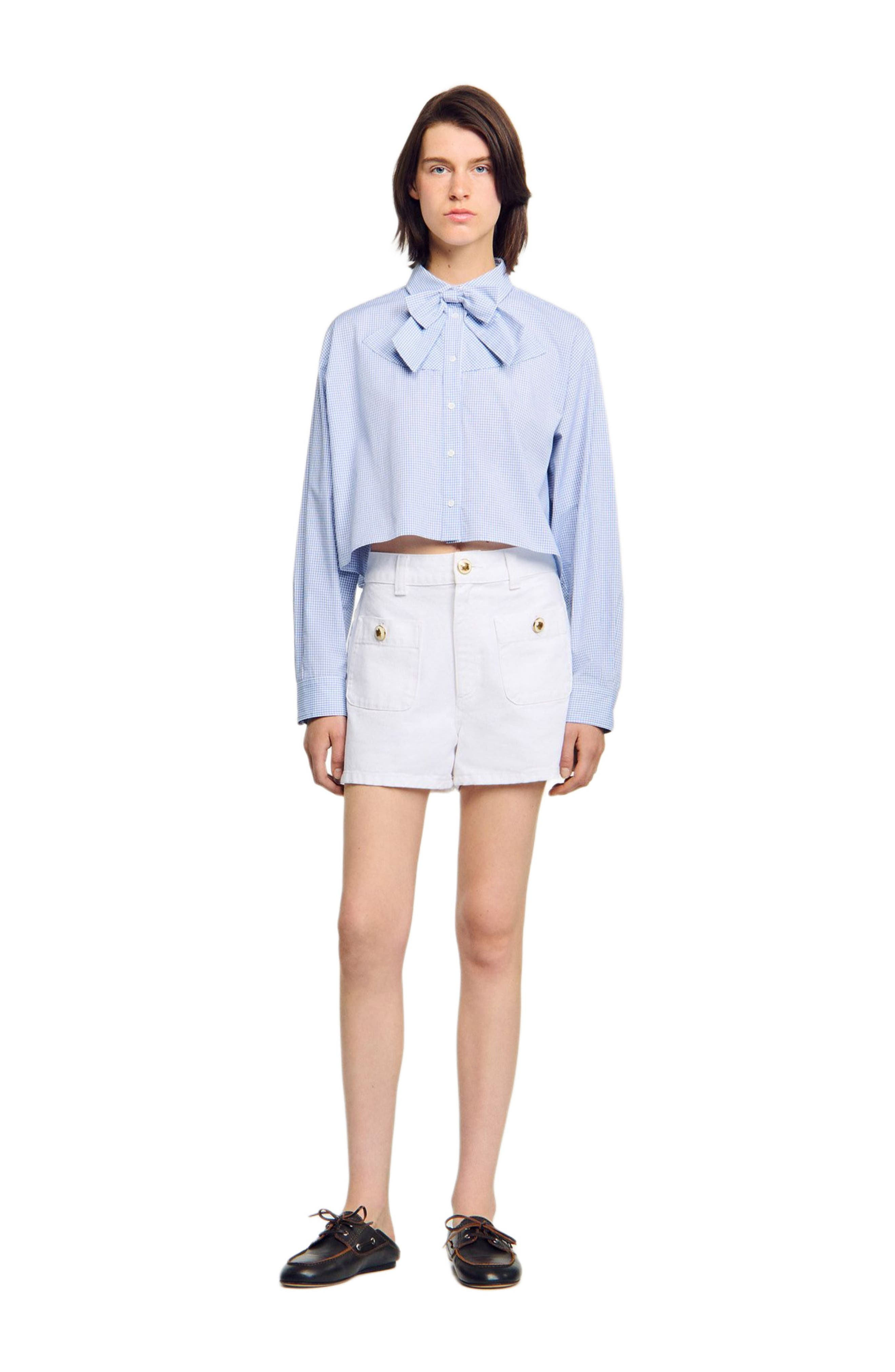 SANDRO Bow collar shirt in Ciel /Blanc at Nordstrom - 6