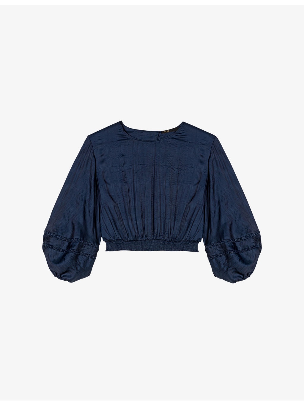 Puff-Sleeve Cropped Satin Blouse - 1